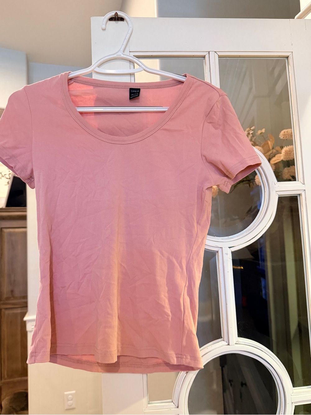 SHEIN Soft Scoop Neck Short Sleeve Tee - Light Pink